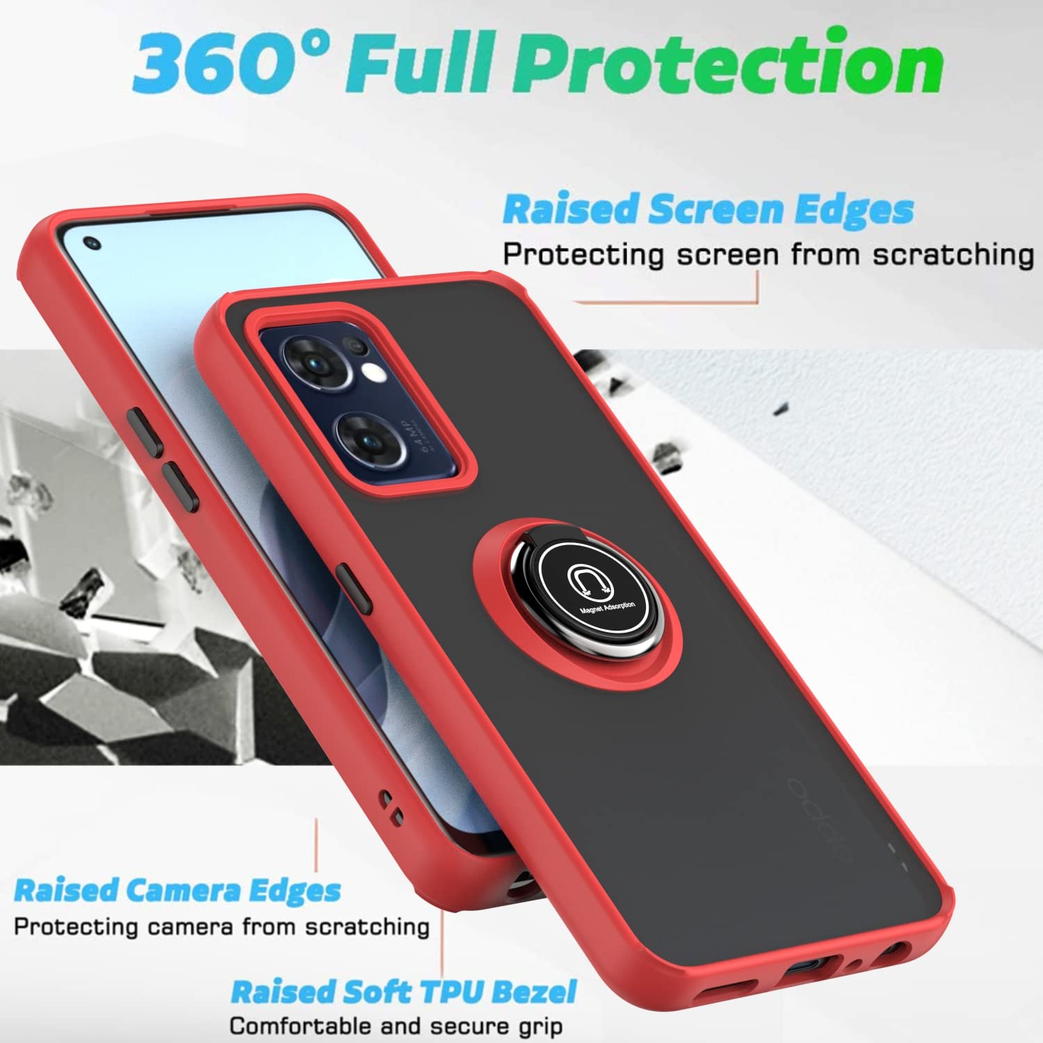 XINYEXIN Compatible with Oppo Find X5 Lite OPPO Reno7 5G 6.43" Case with Ring Holder, PC +TPU Shockproof Bumper Case Protective Cover - ArmyGreen.