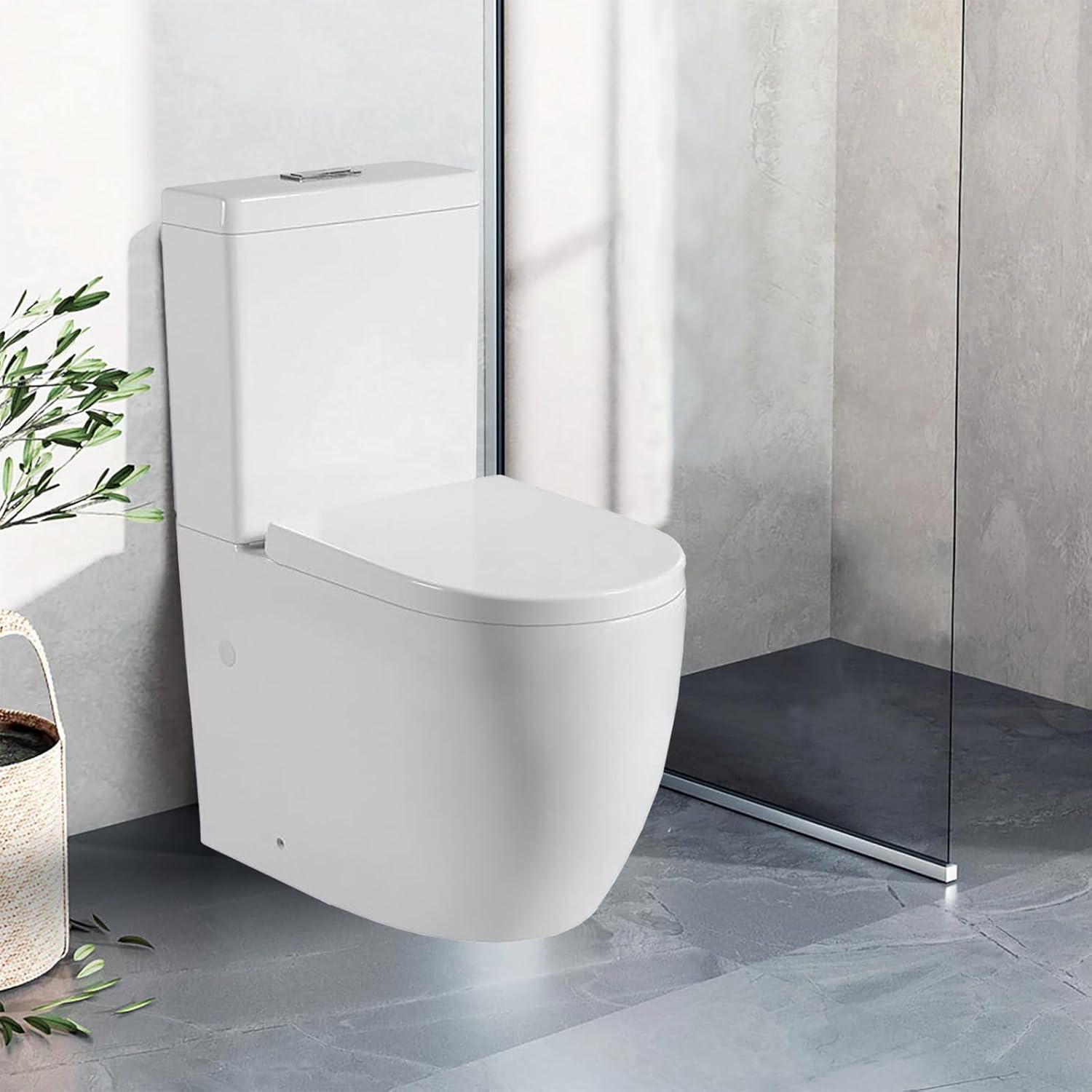 Swirling Flush Close Coupled Toilet WC Reduced Noise Back to Wall Bathrooms Toilet WC Ceramic Pan Soft Close Seat & Cistern Dual Flush Modern D Shape Projection Toilet.