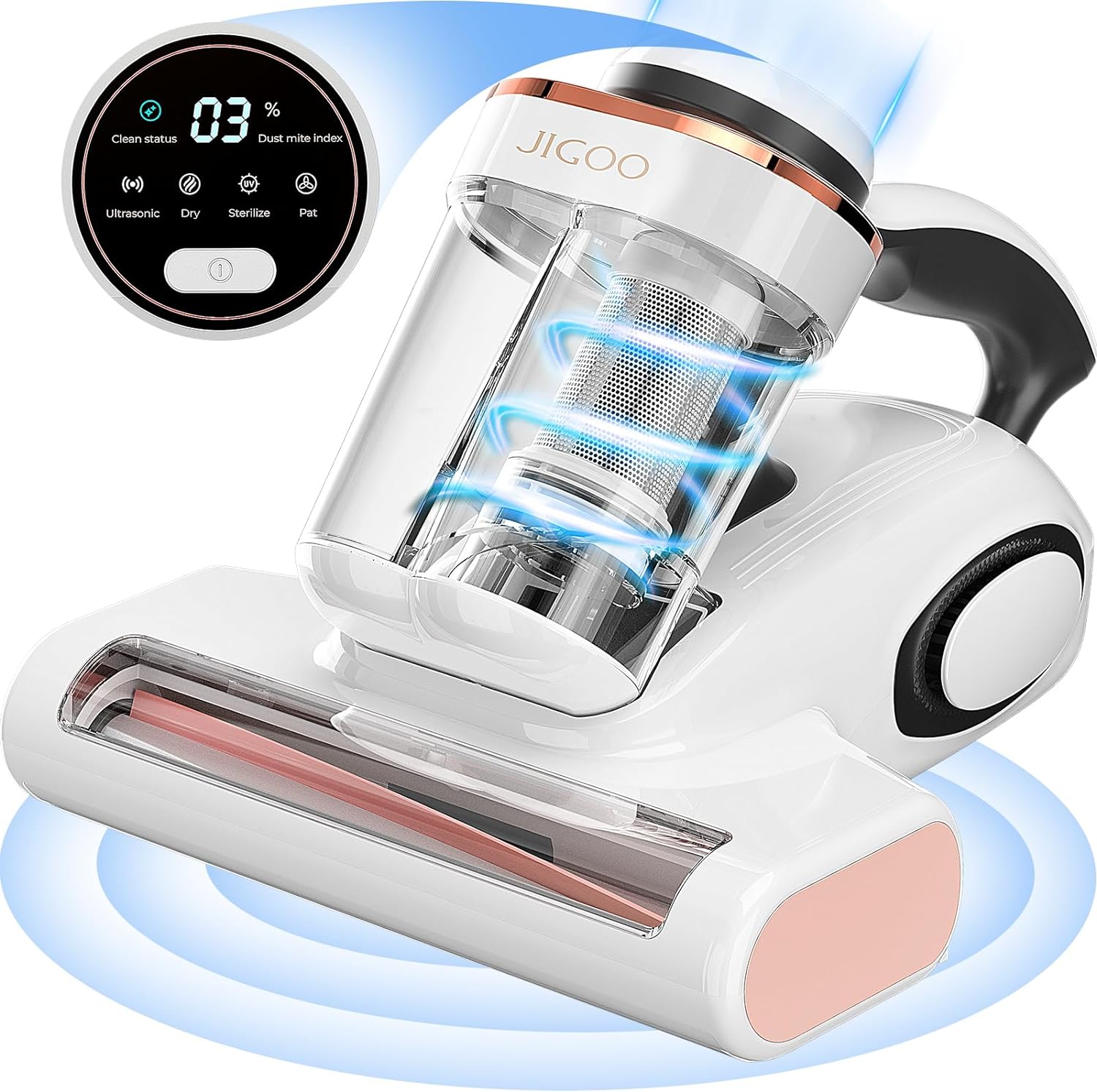 JIGOO J300 Mattress Vacuum Cleaner, 500W Anti Dust Mite Bed Vacuum Cleaner with UV Light and Dust Mite Sensor and Intelligent LED Display,13 KPa Suction Power Corded Handheld Vacuum.