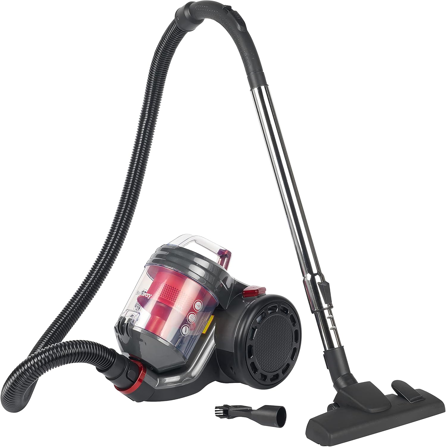 Beldray BEL0700 Bagless Cylinder Vacuum Cleaner - Compact Vac Lite, Lightweight Carpet Cleaner, Washable HEPA Filter for Removing Dust, Dirt, Allergens and Pet Hair, Crevice and Brush Tools, 700W, Red.