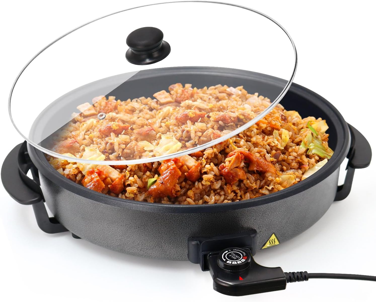 SUPERLEX Multifunctional Frying Pan, 9.6 L Capacity, Electric Multi cooker with Lid 42cm, Electric Skillet Pizza Pan, Electric Party Pan 1500W.