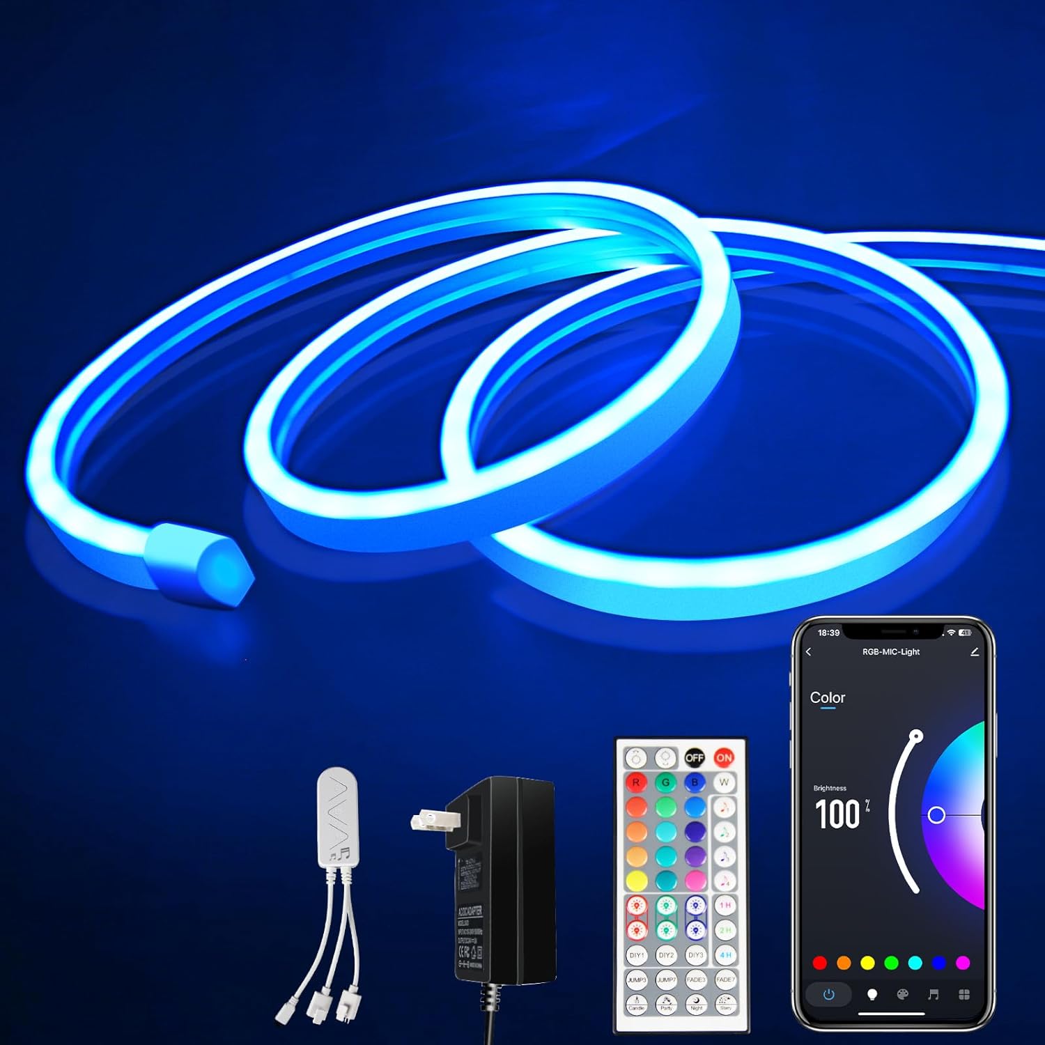 BRIMAX 50FT Neon Rope Lights, Smart RGB LED Strip Lights Works with Alexa, Multicolor, Music Sync, Dimmable, Remote/APP Control, IP67 Waterproof, Flexible DIY Design for Bedroom Indoor Outdoor Decor.