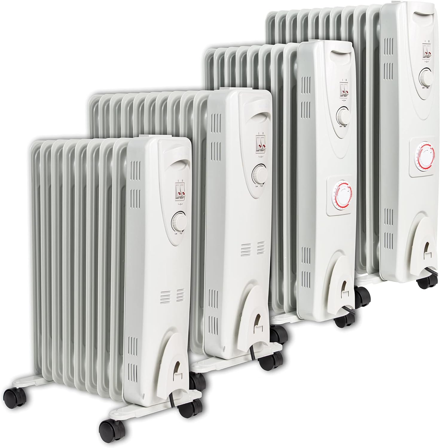 MYLEK Oil Filled Radiator with Adjustable Thermostat and 24 Hour Timer - 3 Heat Settings - Electric Portable Heater 9 Fin - Energy Efficient - 2000W / 2kW - Safety Tip Over & Safety Cut Off.