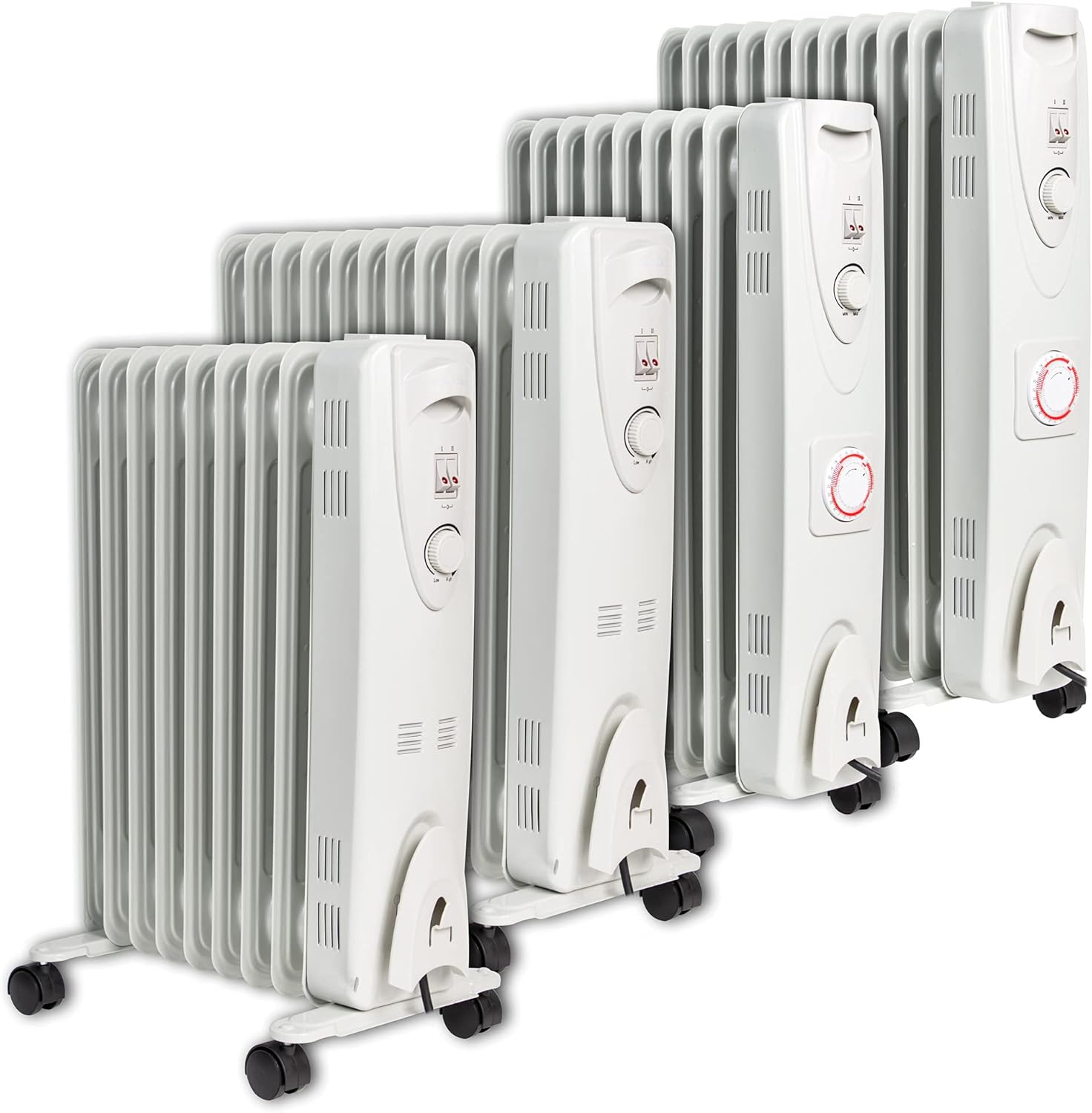 MYLEK Oil Filled Radiator with Adjustable Thermostat and Timer - 3 Heat Settings - Electric Portable Heater - Energy Efficient - Safety Tip Over Protection & Safety Cut Off (2500W, 2.5KW).