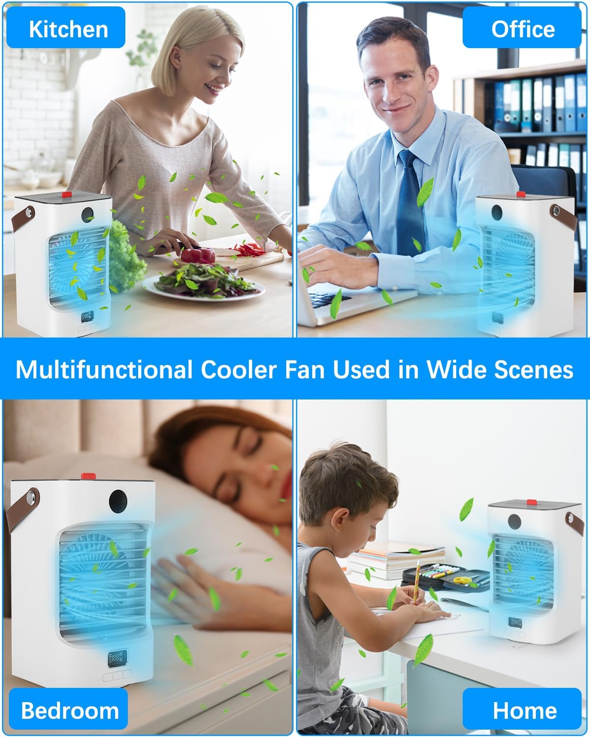 Portable Air Conditioner, 4-in-1 Small Air Conditioner, 4000mAh Air Cooler Fan, Personal Mini Air Conditioner, Evaporative Air Cooler with 7Night Light, Air Conditioning Unit for Home, Office.