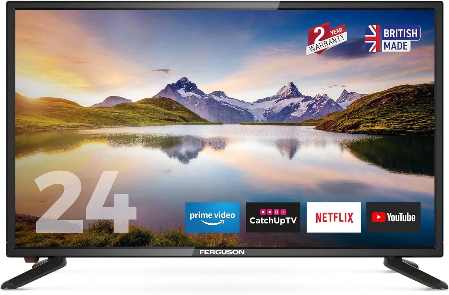 Ferguson F2420RTS V2 24 inch Smart HD Ready LED TV with streaming apps Netflix, Prime Video, Disney+, BBC iPlayer, ITV Hub, etc, Made in the UK.