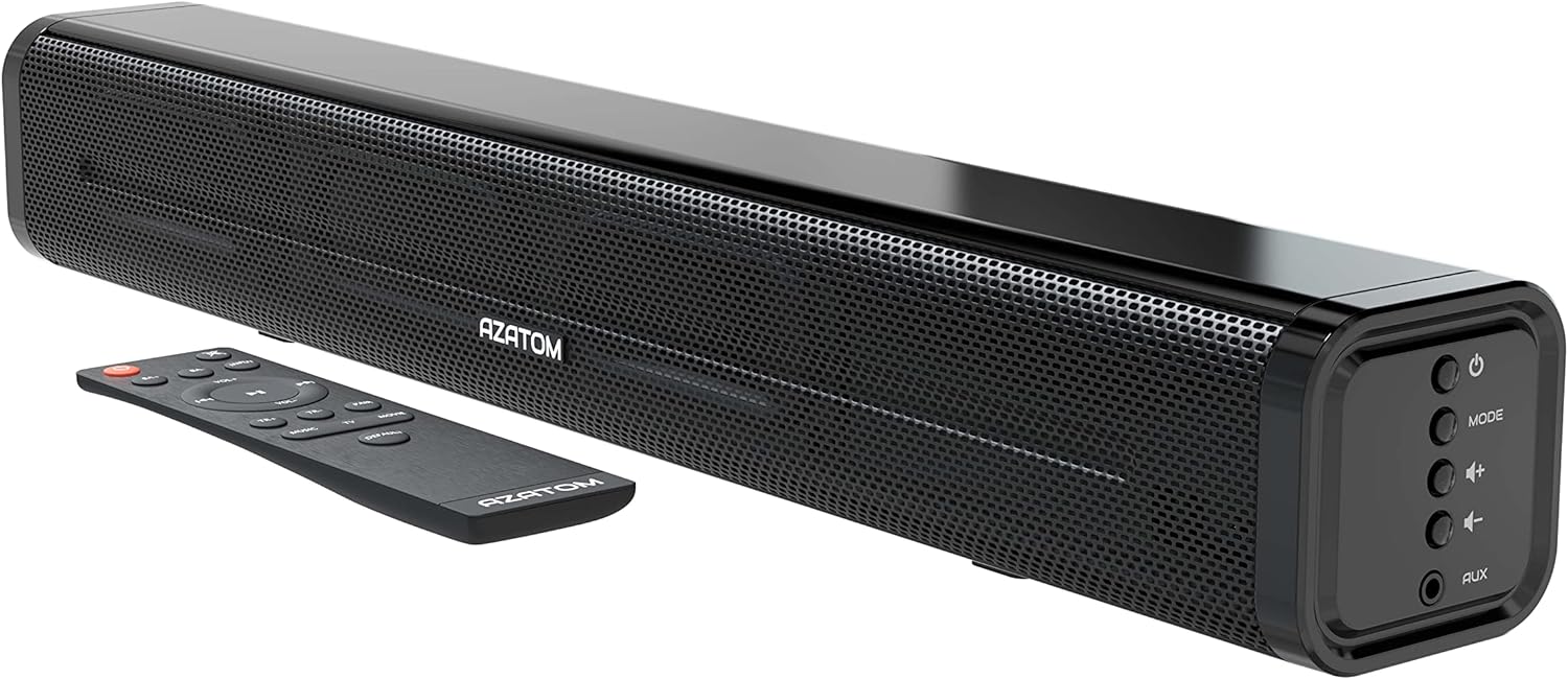 AZATOM Gaming Soundbar with Wireless Bluetooth ideal for Gamers, TV, Movies and PC Computers, Powerful 50W sound, Remote Control, Optical, AUX cables included.