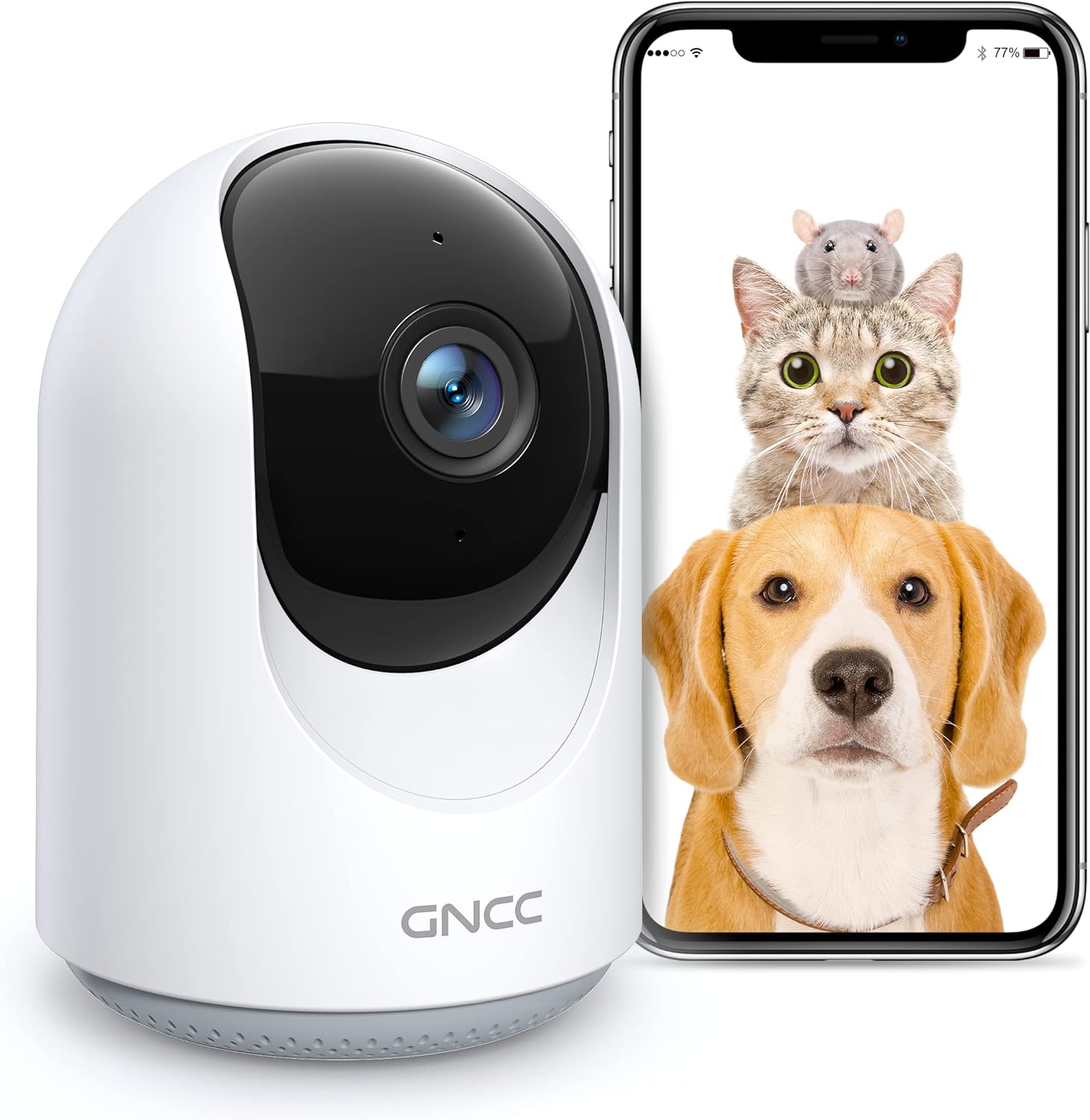 GNCC Pet Camera, Dog Camera, Pet Cameras with APP, Cat Camera 1080P, 360° Pan(APP Control), Motion/Sound Detection, 2-Way Audio, Real-Time Alerts, SD&Cloud Storage, Works with Alexa, P1.