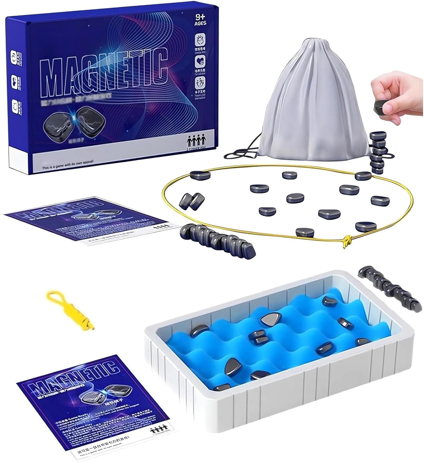 Magnetic Chess Game Stones: Magnetic Stone Game - Magnetic Chess Set Battle Chess Board, Educational Checkers Board Game -Portable Fun Table Top Magnet Game - Party Supplies for Family Gathering Game.