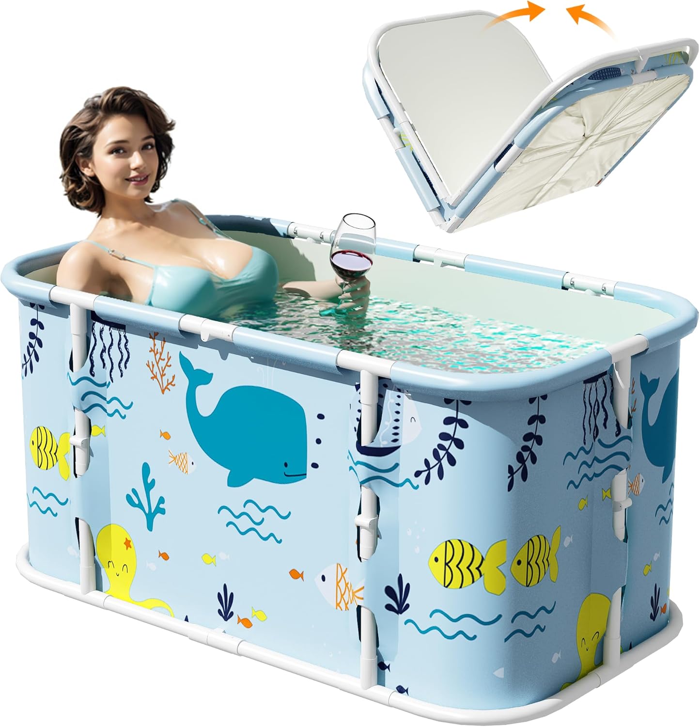 Portable Foldable Bathtub for Adults, Large Soaking Bathtub for Bubble Baths and Ice Bath, Bathroom Freestanding Bathtubs for Shower (Starry Blue).