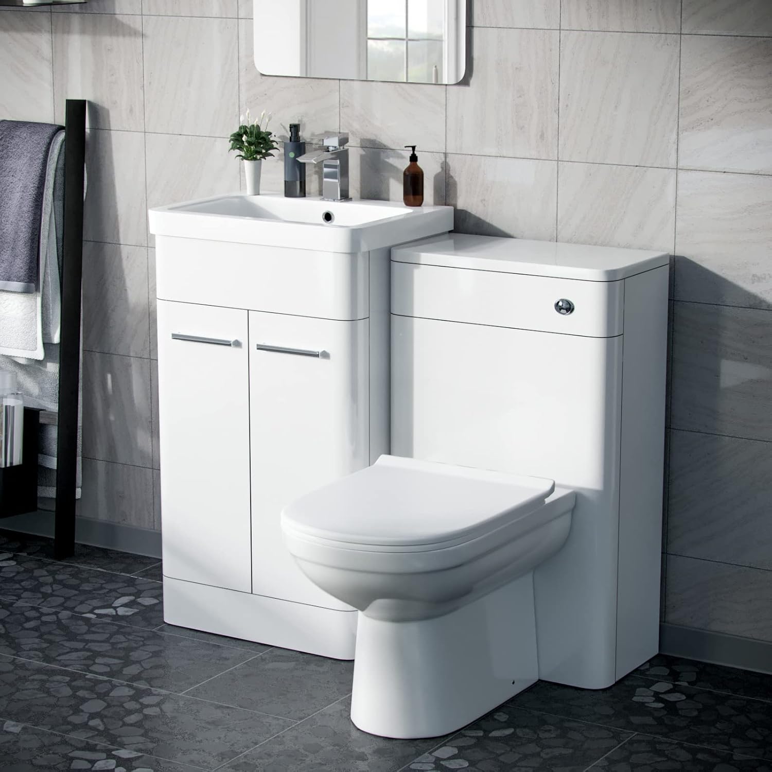 Nes Home 1000mm Gloss White Freestanding Vanity Cabinet with WC Unit & BTW Toilet | Aime.