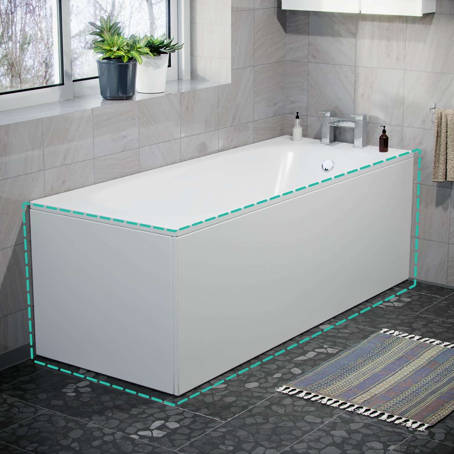 Nes Home 1700mm Modern High Gloss White Front & End Bath Panel Acrylic Bathroom.