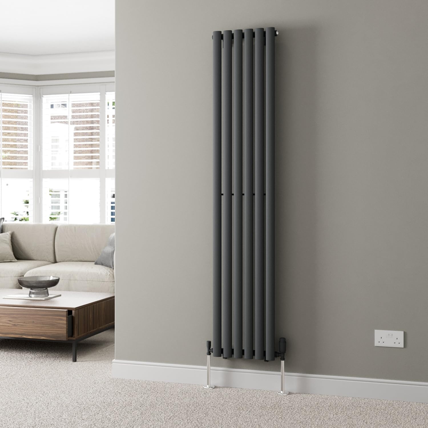 DuraTherm® 600 x 600mm Anthracite Horizontal Designer Radiator Double Column Oval Tube Modern Central Heating Panel Bathroom Radiators.