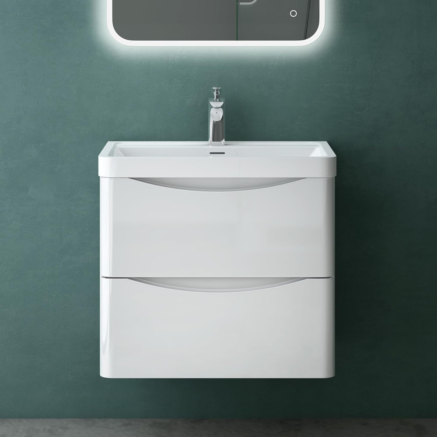 Mai & Mai Bathroom Wall Hung Vanity Unit Furniture With Sink 60x42x55cm Cabinet in Matt Black 2 Drawers with Soft-Close including Mineral Cast Basin Smile.