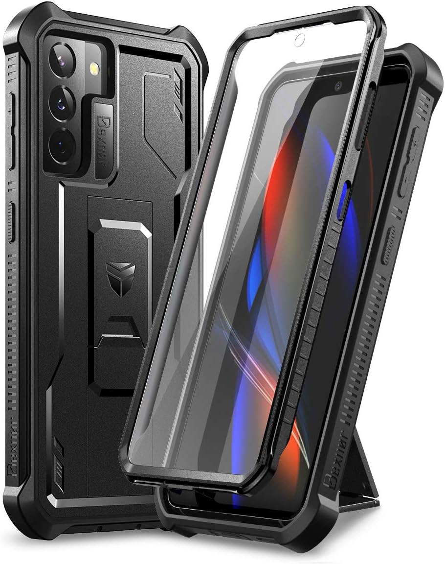 Dexnor Case for Samsung Galaxy S21 Plus S21+ 5G 6.7 Inch with Built-in Screen Protector Military Grade Armour Heavy Duty 360 Full Body Shockproof Bumper Protection Cover with Stand - Black