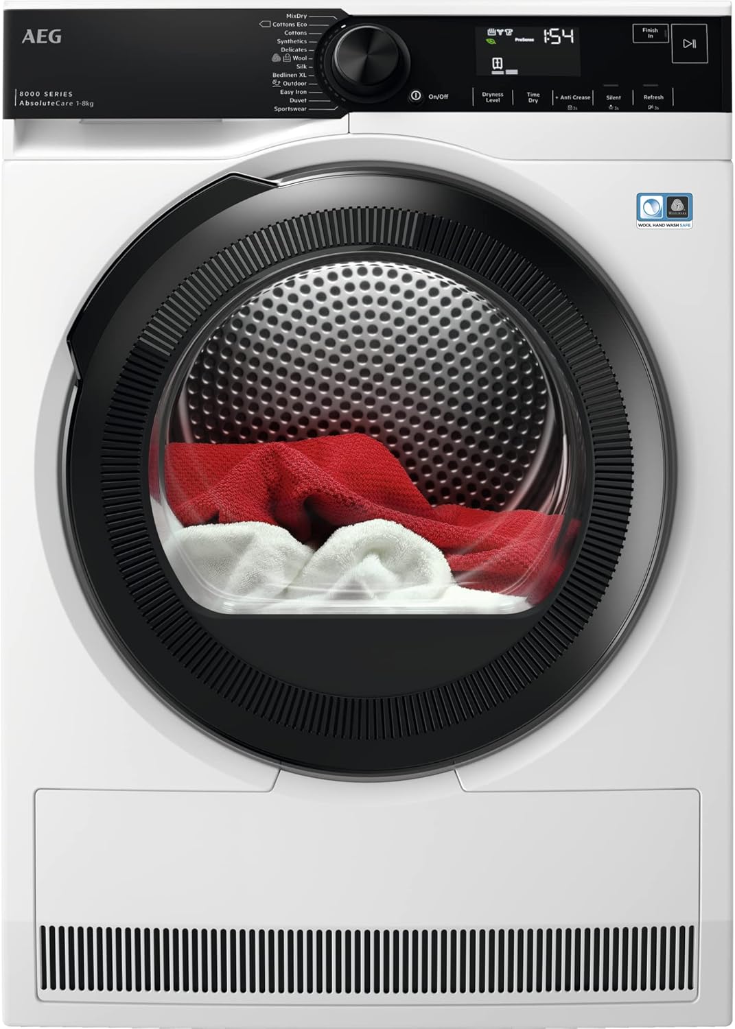 AEG 8000 Series Heat Pump Tumble Dryer TR848P4B, AbsoluteCare Freestanding Heat Pump Tumble Dryer with Low Energy Consumption, WiFi Connected, 8kg Load, Energy Class A++, White.