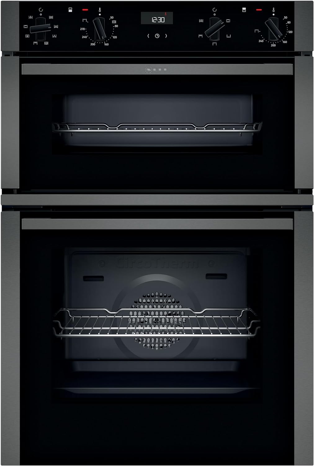 NEFF N50 U1ACE2HG0B Double Oven with CircoTherm, EasyClean interior, Cliprails and LCD Display, Graphite, Integrated, 88.8 x 59.4 x 55cm (H x W x D).