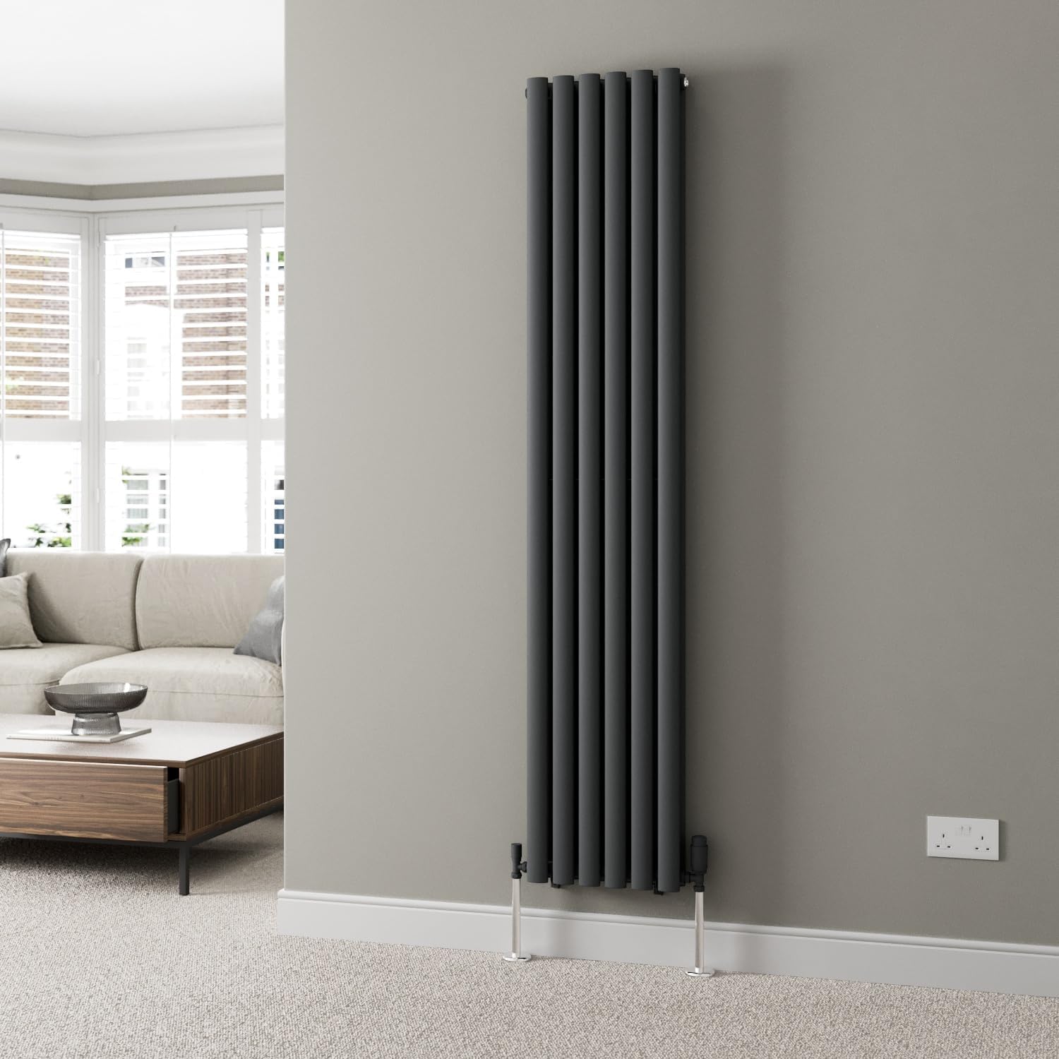 DuraTherm® 600 x 600mm Anthracite Horizontal Designer Radiator Double Column Oval Tube Modern Central Heating Panel Bathroom Radiators.