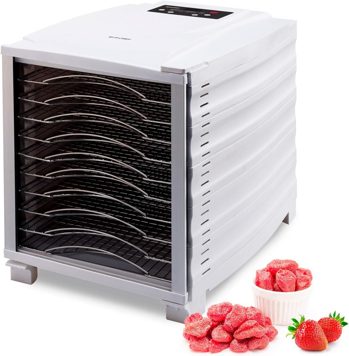 BioChef Arizona Food Dehydrator with 8 Stainless Steel Trays and 24hr Digital Timer. Fruit Dryer Machine + Non Stick Trays, Mesh Sheets and Drip Tray.