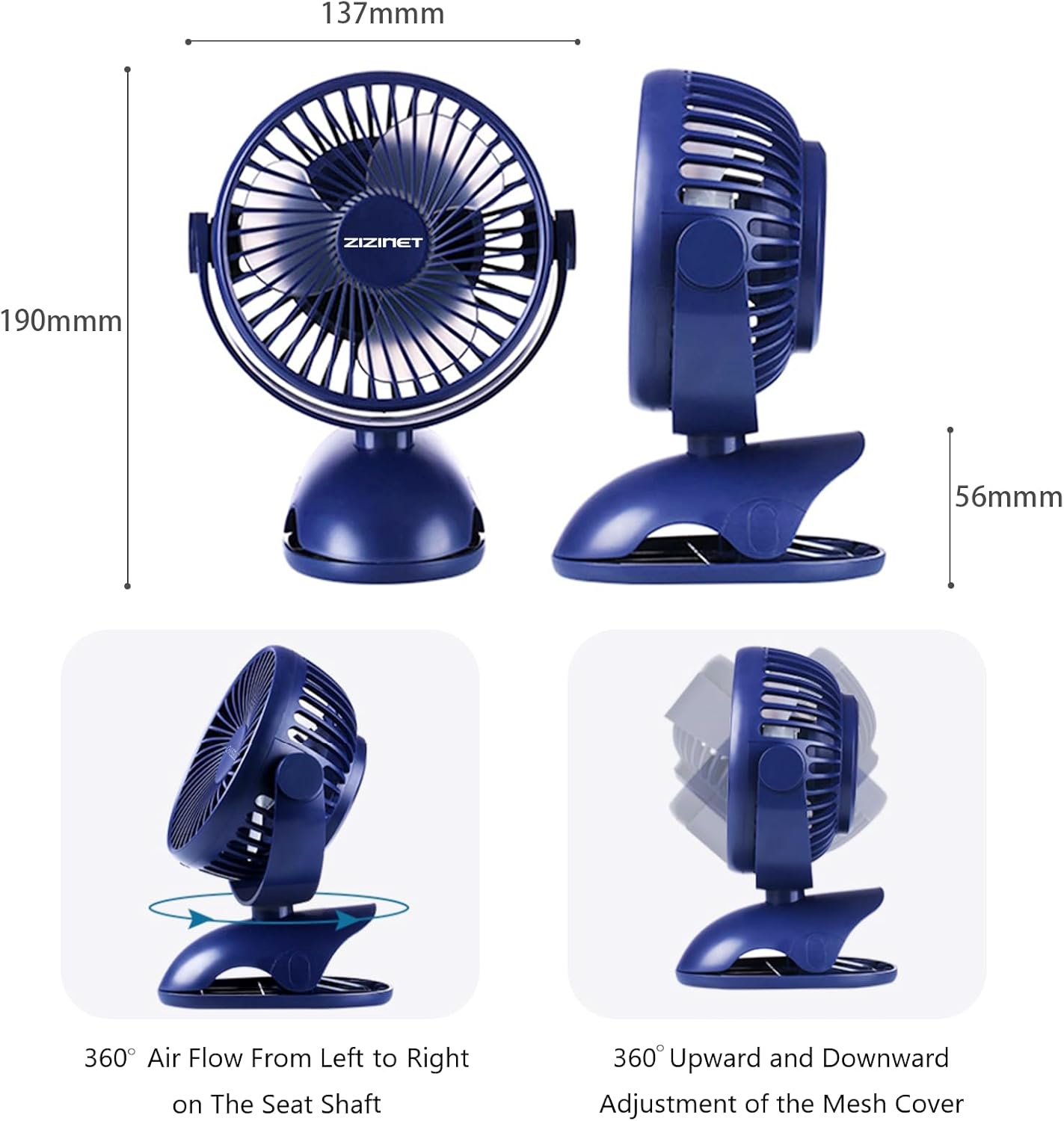 USB Clip on Fan, 10000mAh Rechargeable Desk Clip on Fan, 4 Speeds 720° Rotate Powerful Airflow Desk Fans, Mini Silent Fan with Strong Clamp, Perfect for Outdoor Car Bedroom or Office Desk.