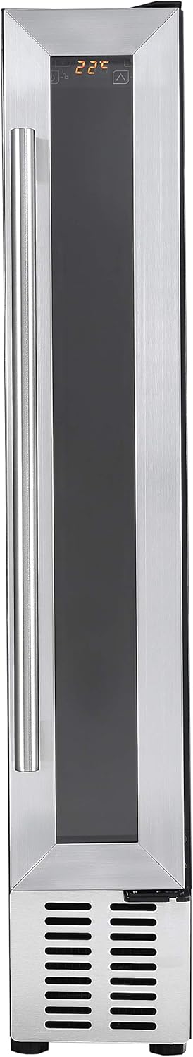 Cookology CWC150BK Freestanding Undercounter Fridge Cabinet 15cm Wine Cooler, 7 Bottle, 20 Litre Capacity, with Digital Temperature Control and Reversible Door - in Black.