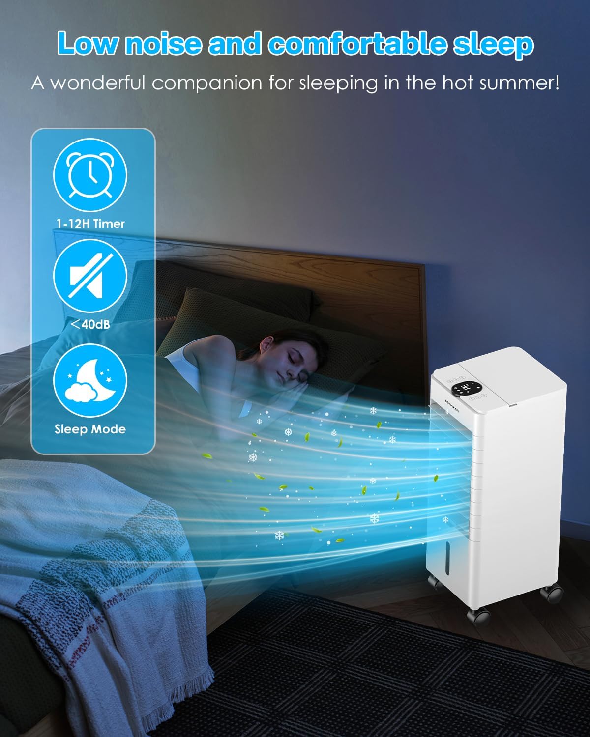 Air Cooler for Home, Portable Air Conditioner with Remote Control and LED Display, 12H Timer, 4.5L Water Tank with 2 Ice Packs, Adjustable Speeds, 60° Oscillation, High Cooling Efficiency for Room.