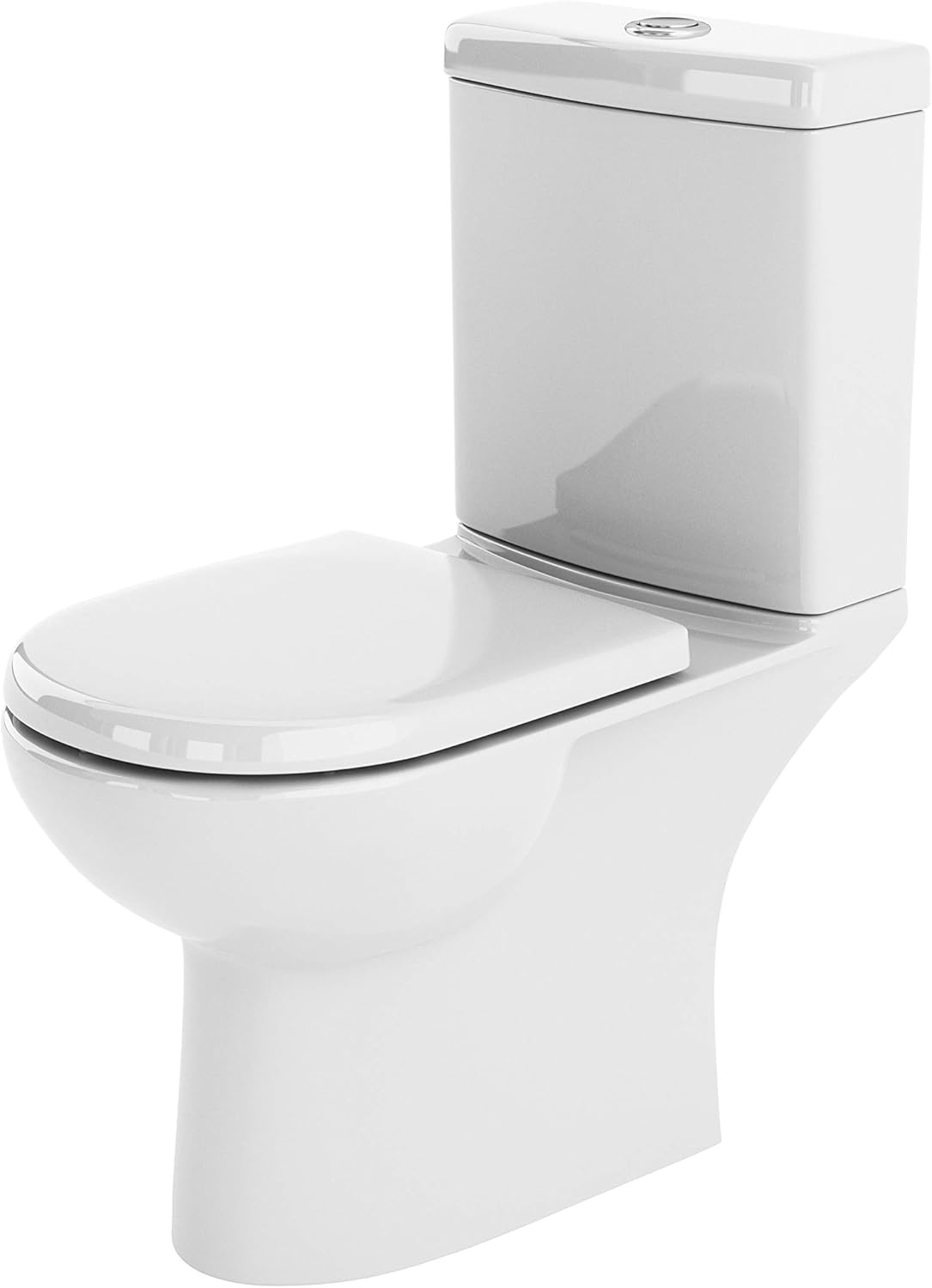 Nuie NCA380-1PC Lawton Modern Compact Coupled Bathroom Toilet with Dual Flush Cistern and Soft Close Seat, White.