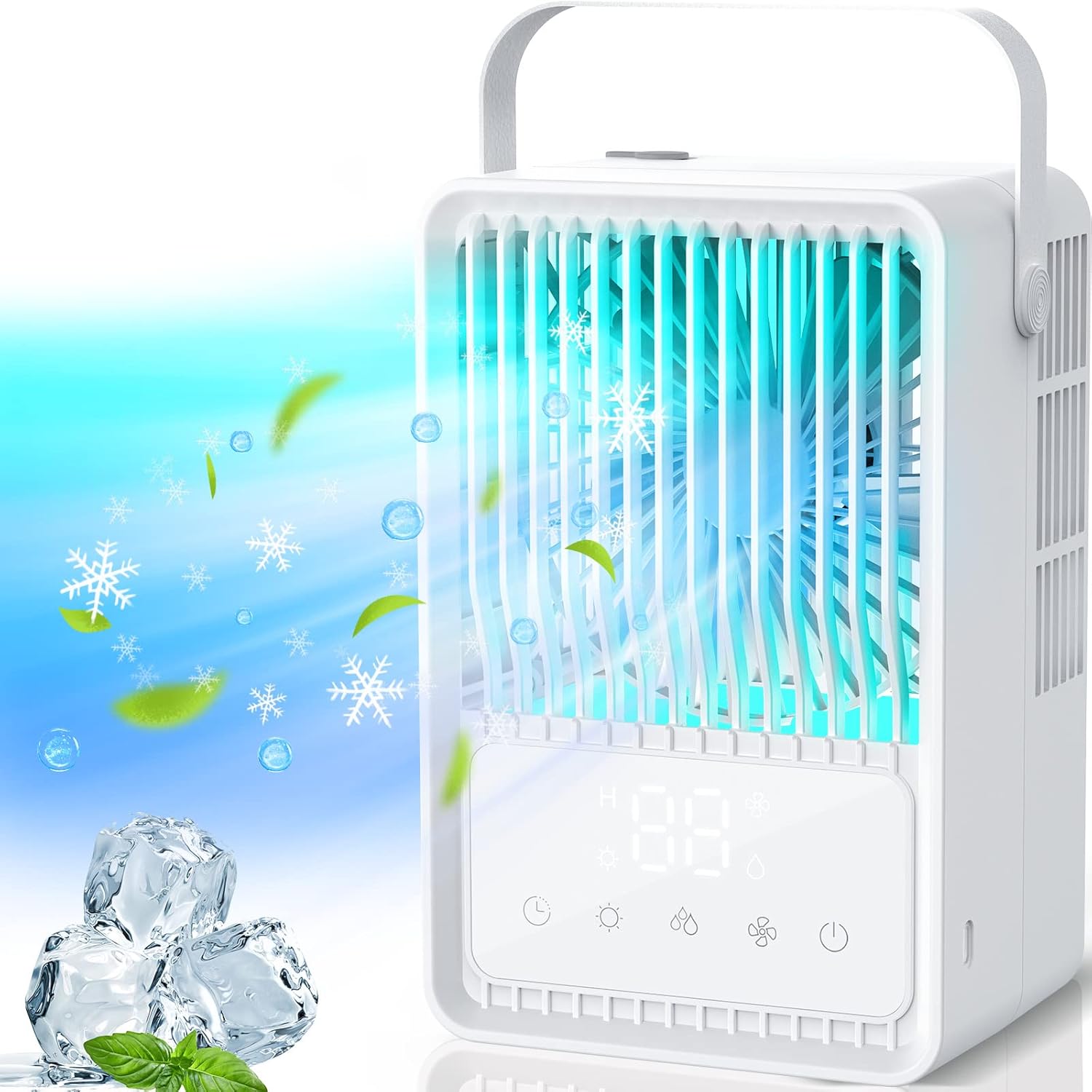 Portable Air Cooler, 3-in-1 Evaporative Air Cooler, 600ML Water Tank Portable Air Conditioner, 3 Wind Speeds &2 Mist Modes, 7 Colors Light &1-8H Timer Personal Cooling Fan for Room Home Office Outdoor.