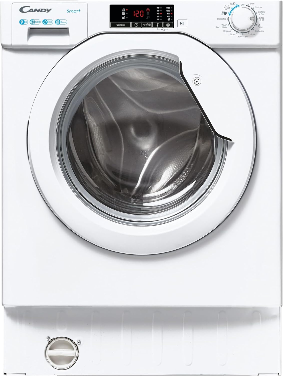 CANDY CBW 49D1W4-80 Integrated Washing Machine, 9kg Load, 1400RPM, White - B rated.