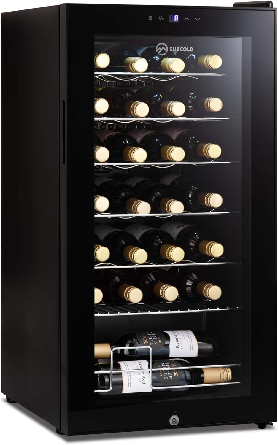 Subcold Viva24 LED – Under Counter Wine Fridge Black | 3-18°C | Wine Cooler | LED + Lock & Key | Glass Door Drinks Cellar | Single-Zone (24 Bottle).