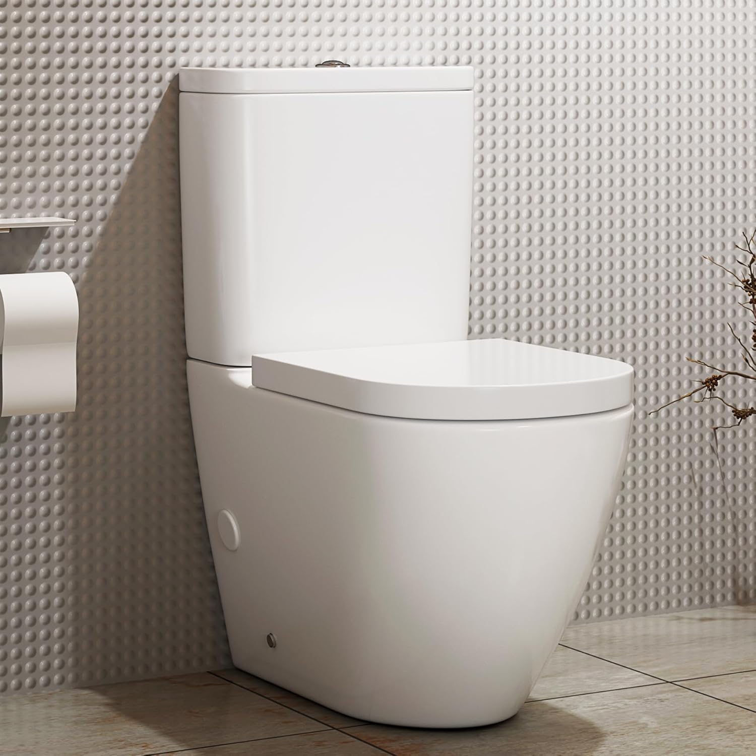 Royal Bathrooms Abacus Contemporary White Close Coupled Rimless Toilet with Dual Flush Cistern Quick Release Standard Soft Close Seat Round Shape Bathroom WC.