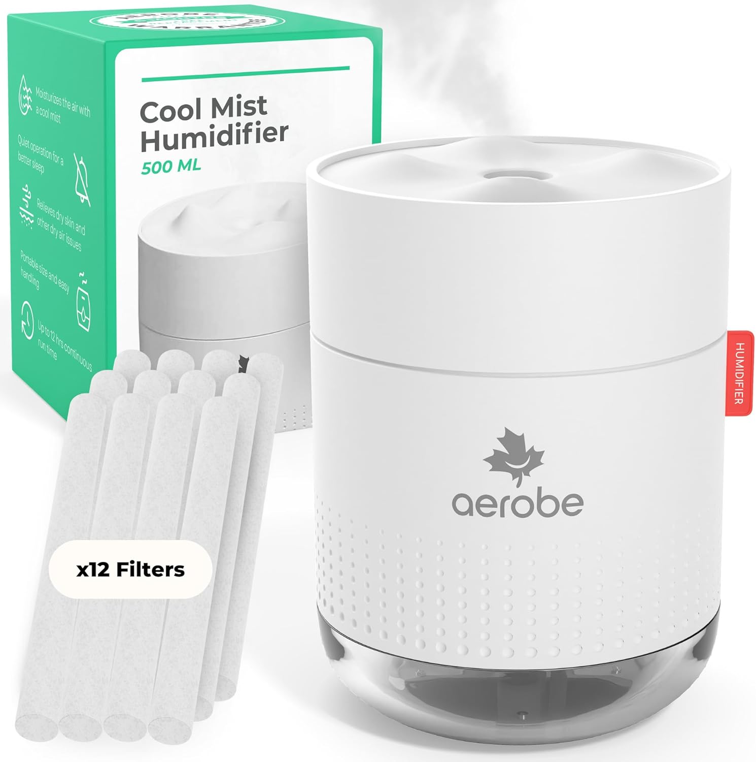 Aerobe Humidifier - Air Humidifier For Bedroom 500ML Cool Mist Humidifiers For Home Mini Humidifier Plant Humidifier For Indoor Plants Soothing Warm Night Light Perfect For Serene Environment.