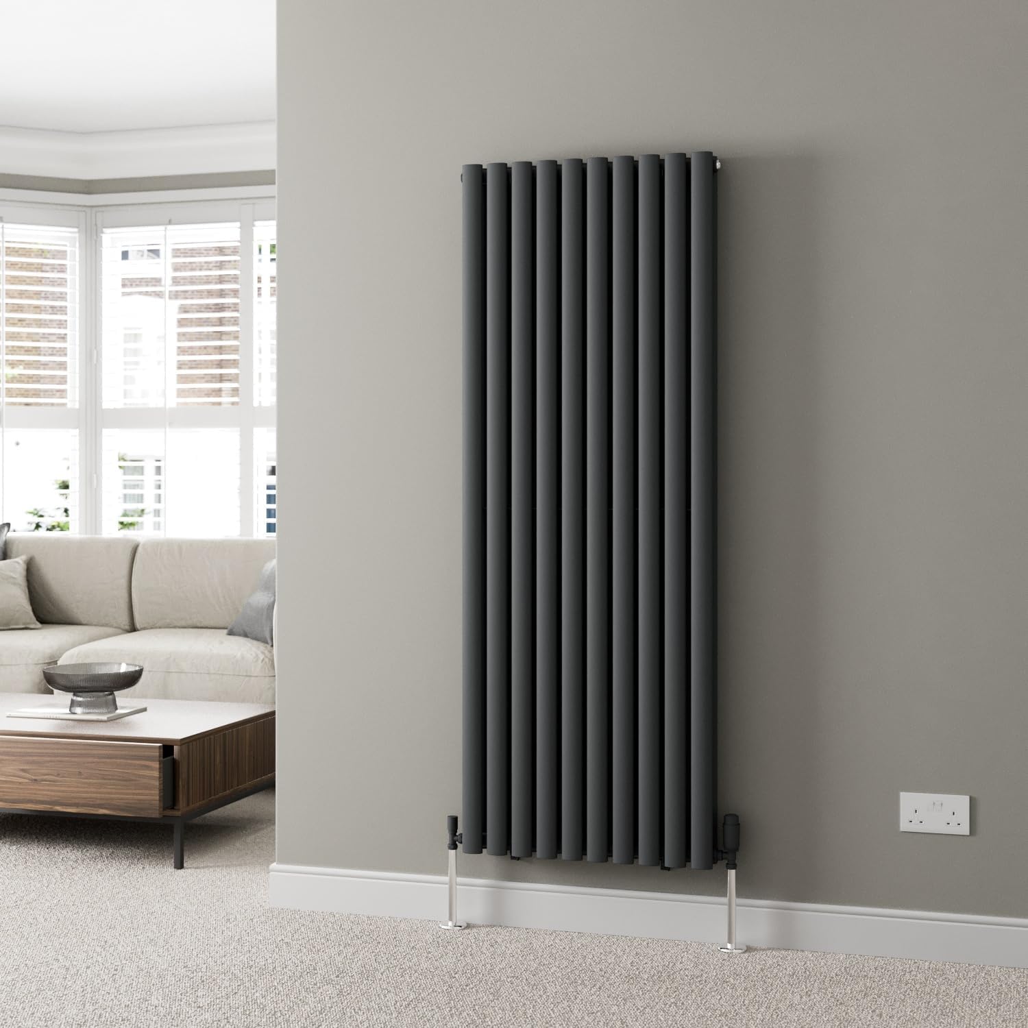 DuraTherm® 600 x 600mm Anthracite Horizontal Designer Radiator Double Column Oval Tube Modern Central Heating Panel Bathroom Radiators.