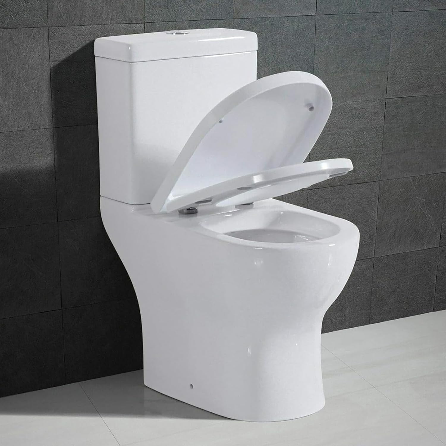 Modern Close Coupled Toilet WC Back to Wall Comfort Height Toilets, White Ceramic WC Pan & Dual Flush Cistern Soft Close Seat Round Short Projection Compact Bathoom Toilet.