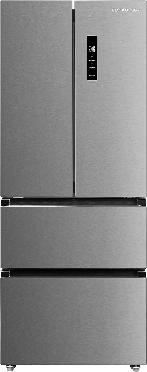 Cookology CFDF391IX 70cm Freestanding French Doors Fridge Freezer, 391 Litre Capacity with LCD Temperature Control, 4 Star Freezer and Frost Free - In Inox.