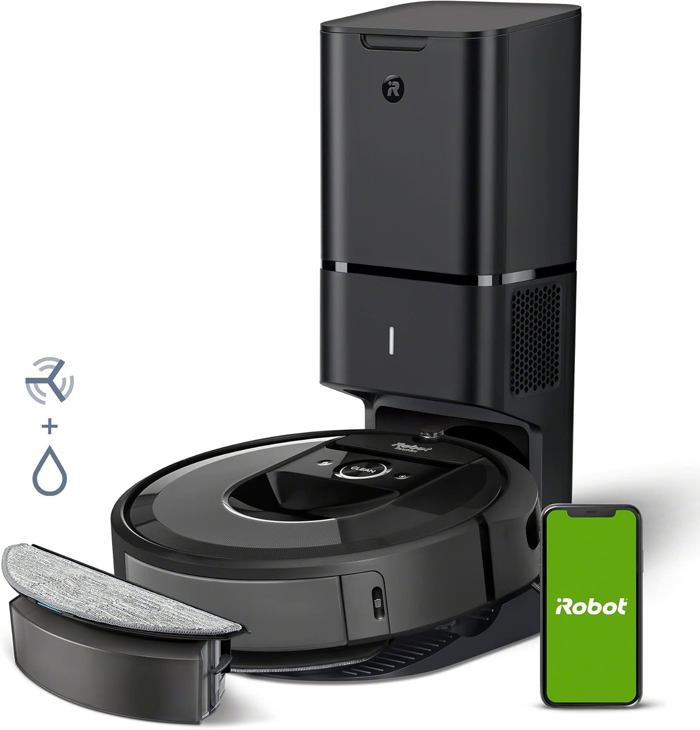 irobot Roomba Combo i8+ (i8576) 2-in-1 Robot Vacuum Cleaner and Washer Connected WiFi, Self-Emptying System - 2 Rubber Brushes - Smart Mapping - Compatible with Alexa, Google, Siri.