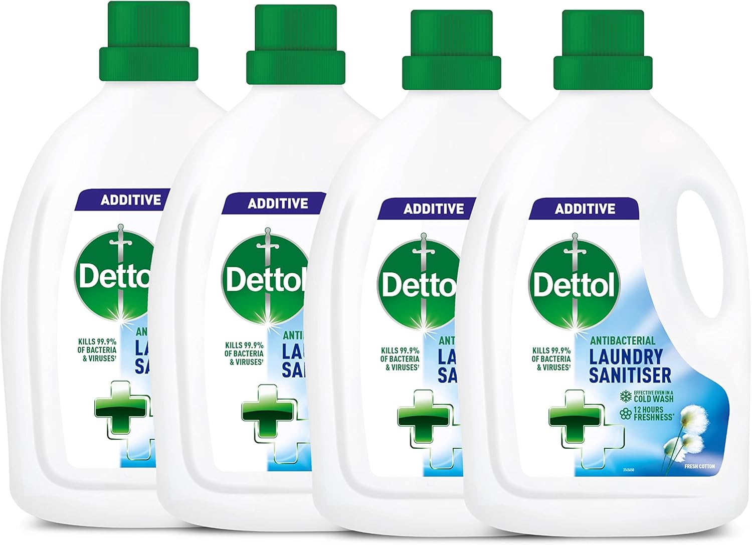 Dettol Laundry Sanitiser, Fresh Cotton Fragrance, Multipack of 4 X 1.5L, Total of 6L, Laundry Cleanser, Laundry Disinfectant, Kills 99.99 Percent of Germs, Antibacterial, Disinfecting, Laundry.