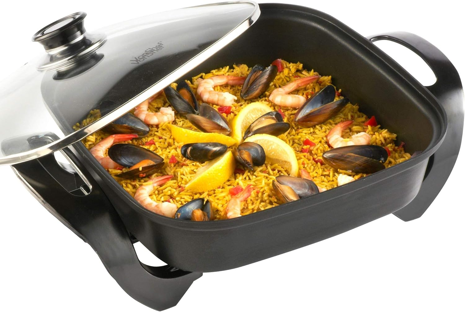 VonShef Multi Cooker 5L – 30cm Electric Frying Pan with Lid & Adjustable Temperature Control, Easy Clean, Non Stick Aluminium with Cool Touch Handles & Detachable Power Cable for Serving – 1500W.