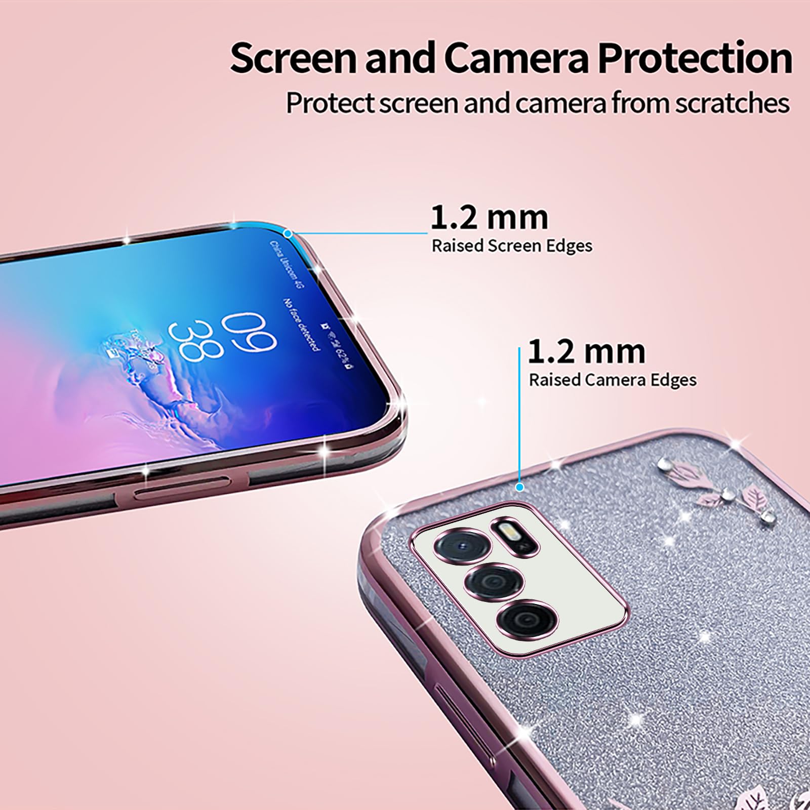 XINYEXIN Transparent Glitter Case for Oppo A16 / Oppo A16s / Oppo A54s, Women Girls Bling Diamond Phone Case Ultra Thin Slim Portable Shockproof Protective Cover - Purple.