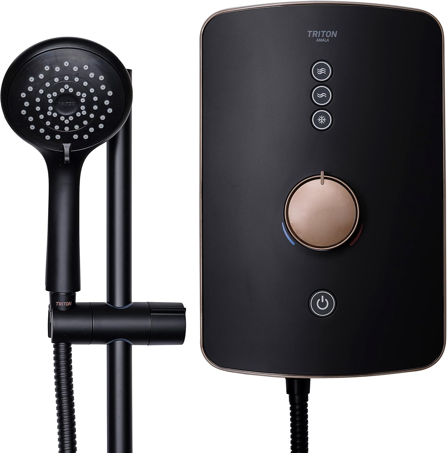 Triton Showers Amala Metallic | Shower Electric | 8.5 KW I Black I Brushed Copper I Electrical Showers | with Showerhead and Anti Twist Hose | Best Electric Shower Units for Bathrooms.