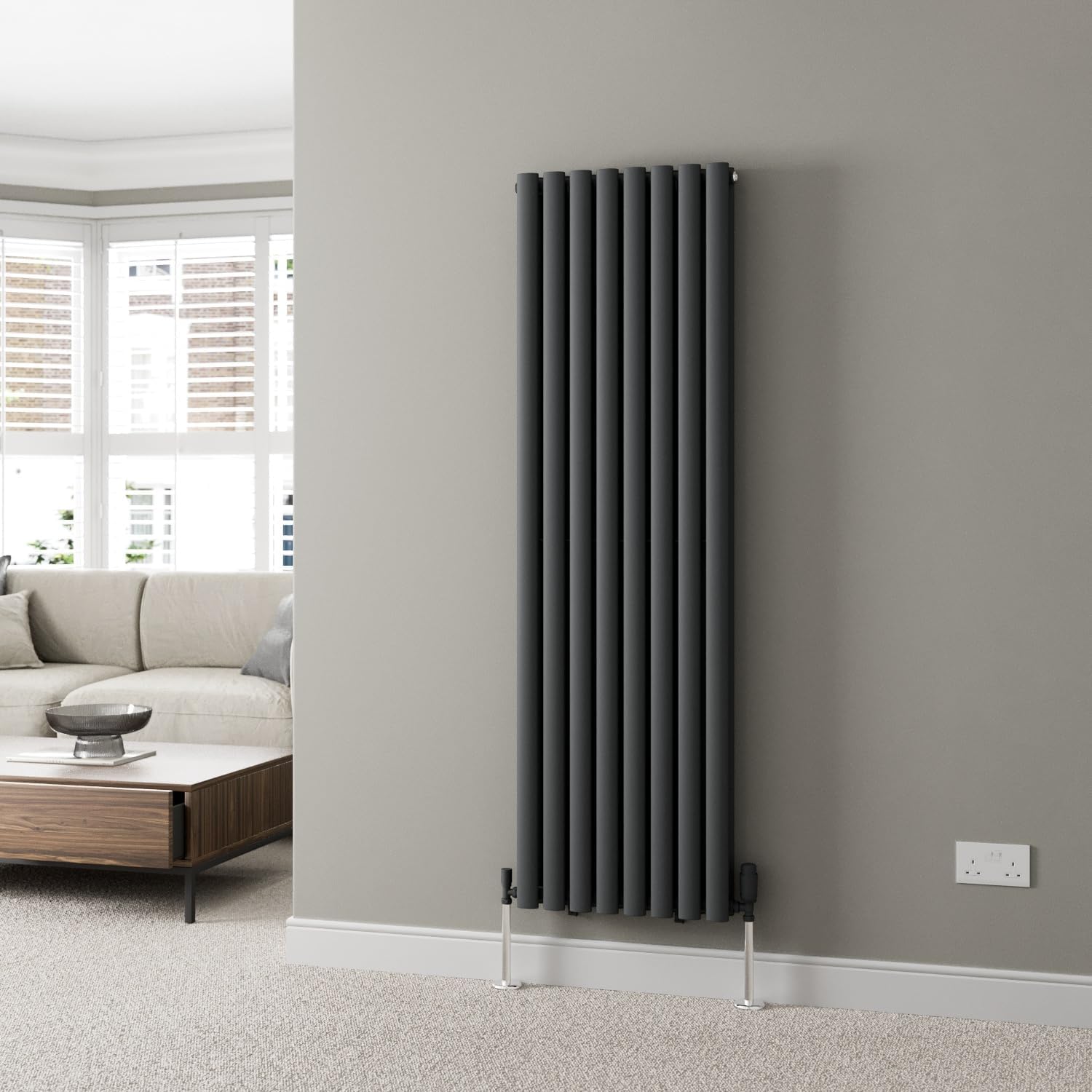 DuraTherm® 600 x 600mm Anthracite Horizontal Designer Radiator Double Column Oval Tube Modern Central Heating Panel Bathroom Radiators.