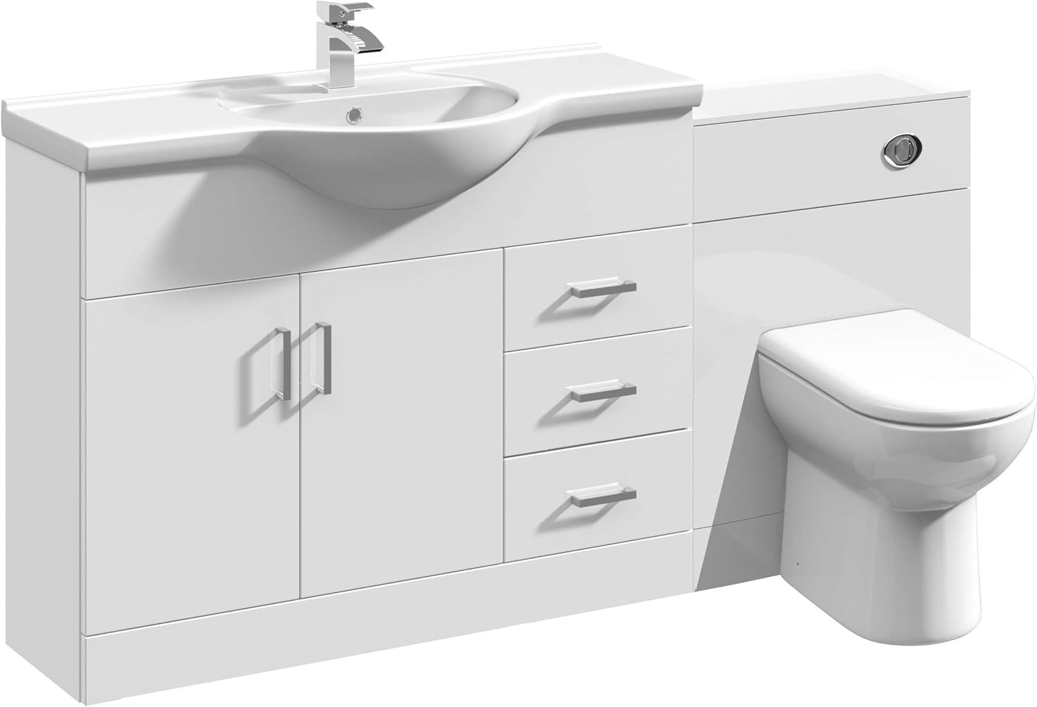 VeeBath Linx 1350 Vanity Unit Furniture Set, Wash Basin Bathroom Sink, WC, BTW Toilet Pan, Soft Close Toilet Seat, Concealed Cistern-White (Flat Pack).