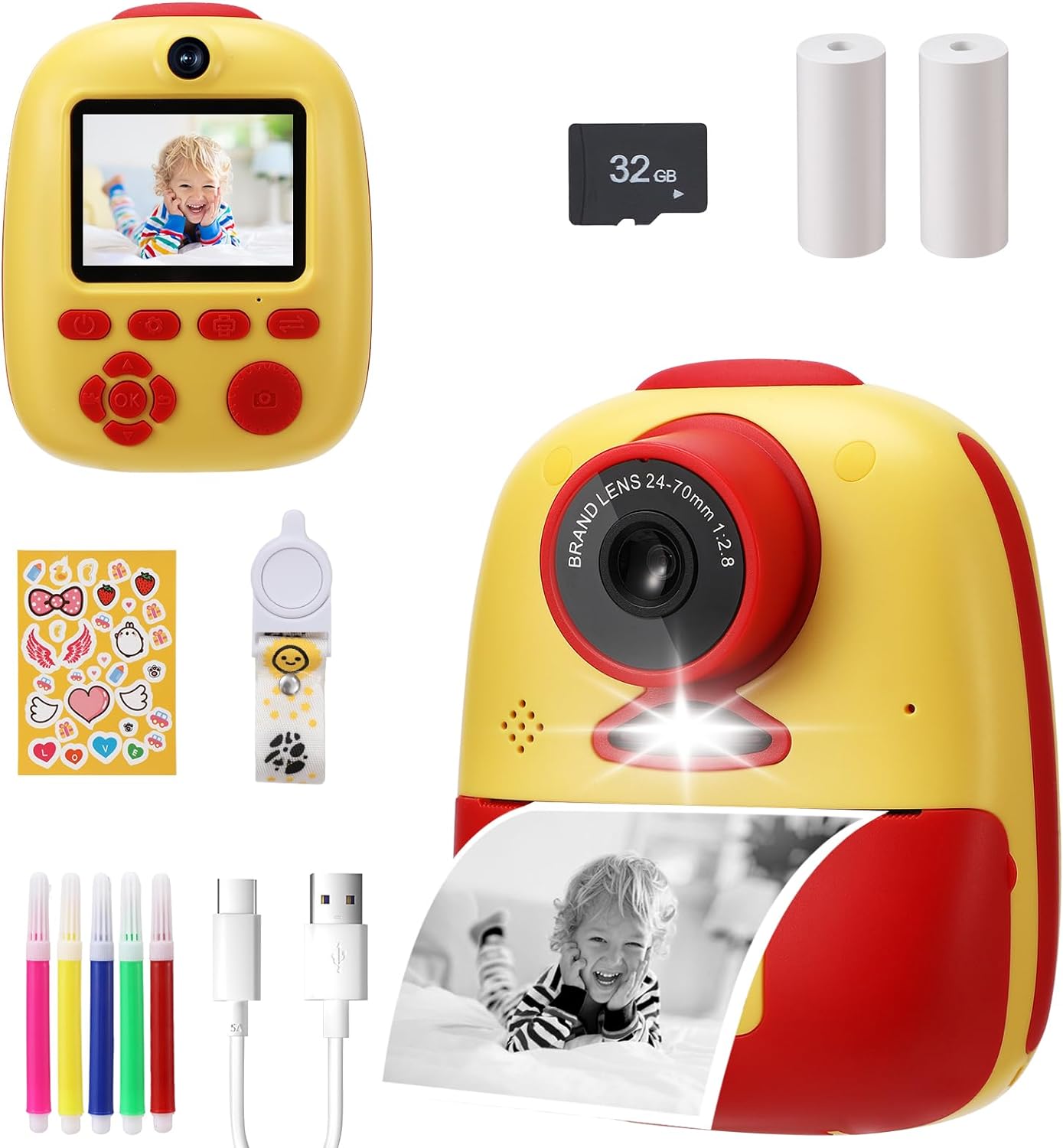 icyant Kids Camera Instant Print, Photo Creator Instant Camera Toy for 3-14 Year Old Kids Girls Boys 1080P HD Kids Digital Camera 10x Digital Zoom 2.4" Screen with 32GB SD Card Print Photo Paper.