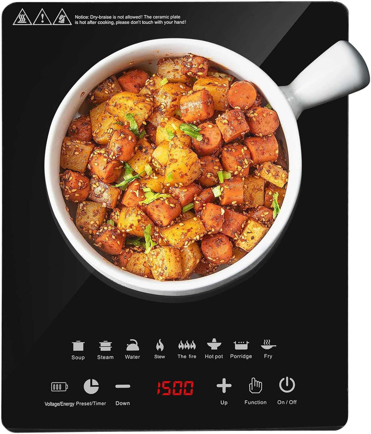 Induction Hob, Single Induction Cooker with 8 Temperature Regulate, Built-In Timer and Overheat Protection, Electric Hob 9 Cooking Functions, LED Display Sensor Touch Control, 2000W 1.5M Power Cord.