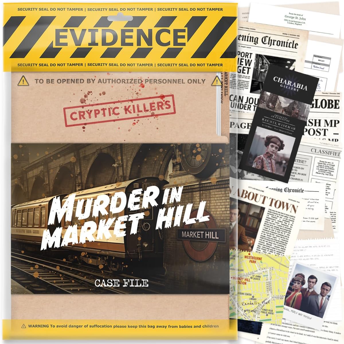 Cryptic Killers Unsolved murder mystery game - Cold Case Files Investigation Detective Evidence & Crime File - individuals, date nights & party games- Murder in Market Hill.