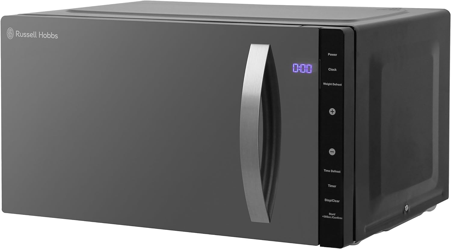 Russell Hobbs RHFM2363B 23 L 800 W Black Digital Flatbed Solo Freestanding Microwave with 5 Power Levels, 8 Auto Cook Menus, Easy Clean, Clock and Timer, Automatic Defrost.