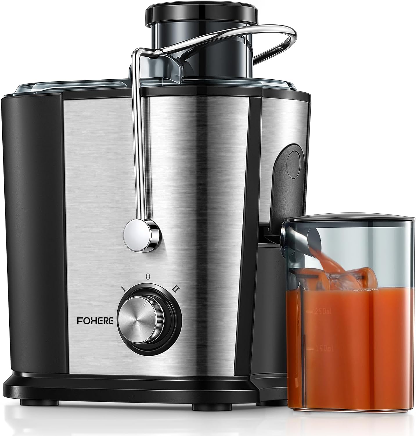 FOHERE Juicer Machines 600W, 3" Wide Mouth Juicers Whole Fruit and Vegetable, Fruit Juicer Machine with Anti-Drip Spout, 2 Speeds, Stainless Steel, Easy to Clean, BPA-Free.