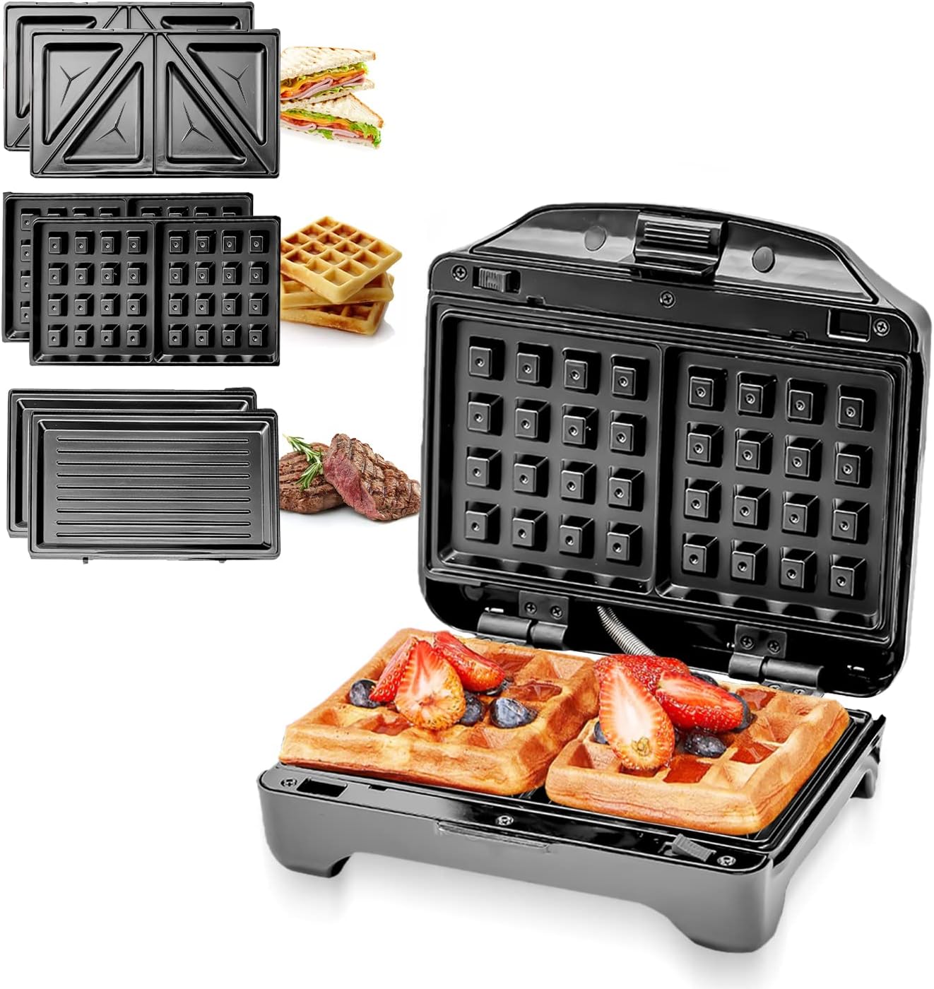 Geepas 750W Sandwich Maker 3 in 1 Sandwich Toaster Panini Maker Toastie Maker Machine, 2 Slice Waffle Maker Panini Press, Snack Maker –Removable Plates with Non-Stick Coating, Auto Temperature Control.