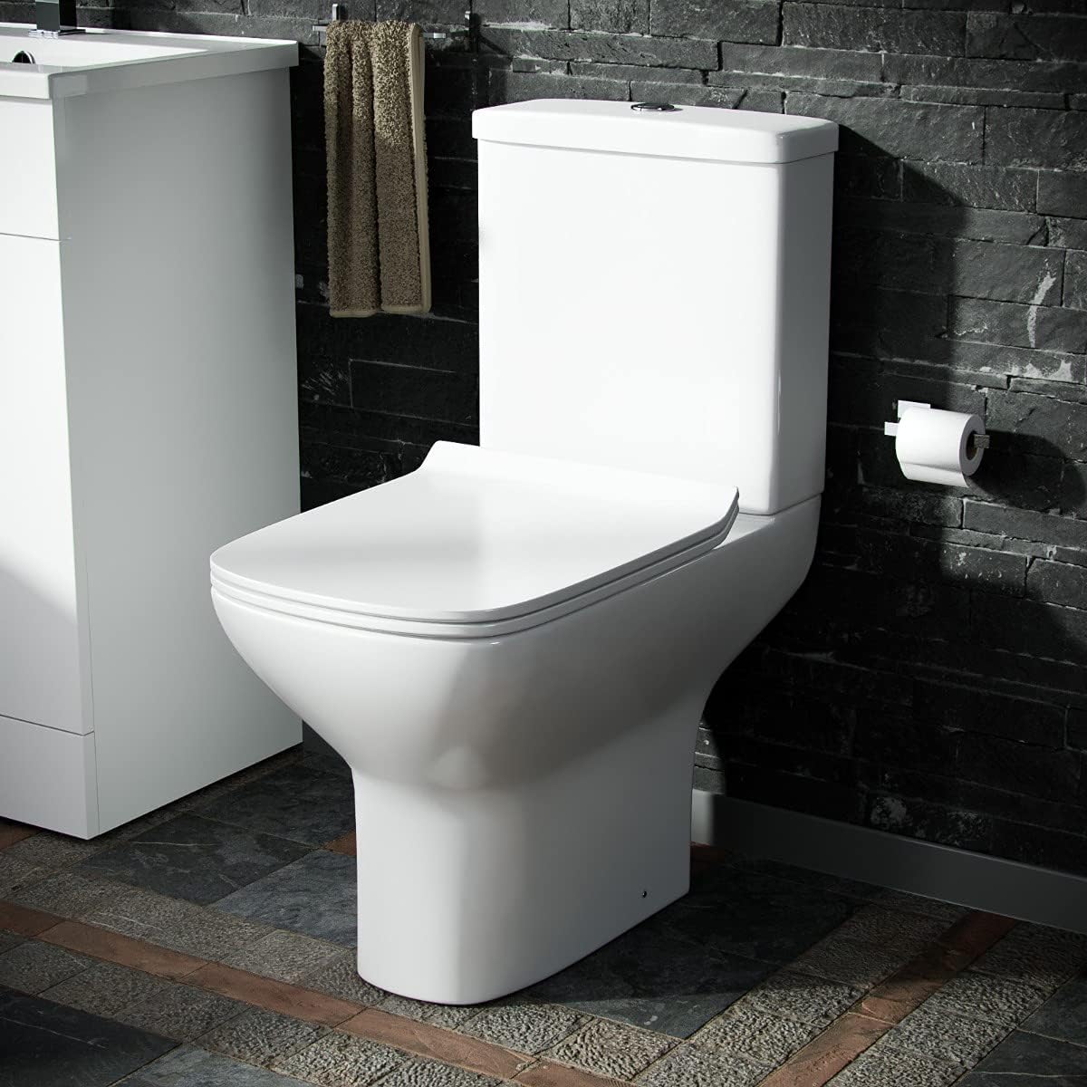 Nes Home Rimless Close Coupled WC Toilet Pan, Cistern and Slim Soft Close Seat.