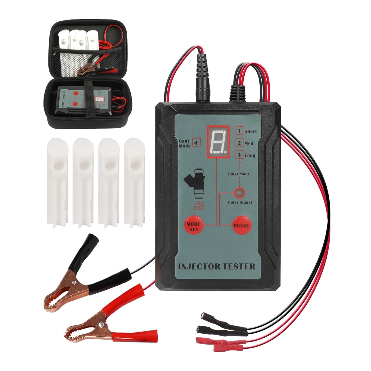 KAISAL Fuel Injector Tester with 8 Pulse Modes 12V Fuel Injector Cleaner Kit Fuel Injector Pressure Tester with 4 Fuel Injector Adapters 4 Wire Dual-channel Simultaneously Test 2 Injectors.